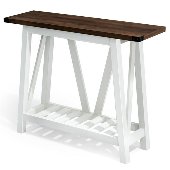 Pellebant Entryway Table Wood Console Table with Shelves Farmhouse Sofa Table,Brown Wash