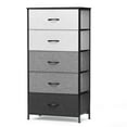 thumbnail image 1 of Pellebant  Fabric Vertical Dresser Storage Chest Tower with 5 Drawers Grey&Black Dark Wood, 1 of 8