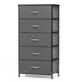 thumbnail image 1 of Pellebant  Fabric Vertical Dresser Storage Chest Tower with 5 Drawers Grey Dark Wood, 1 of 8