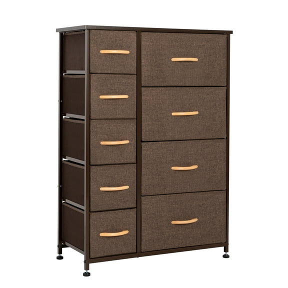 Pellebant Fabric Vertical Dresser Storage Tower with 9 Drawers Brown Medium Wood