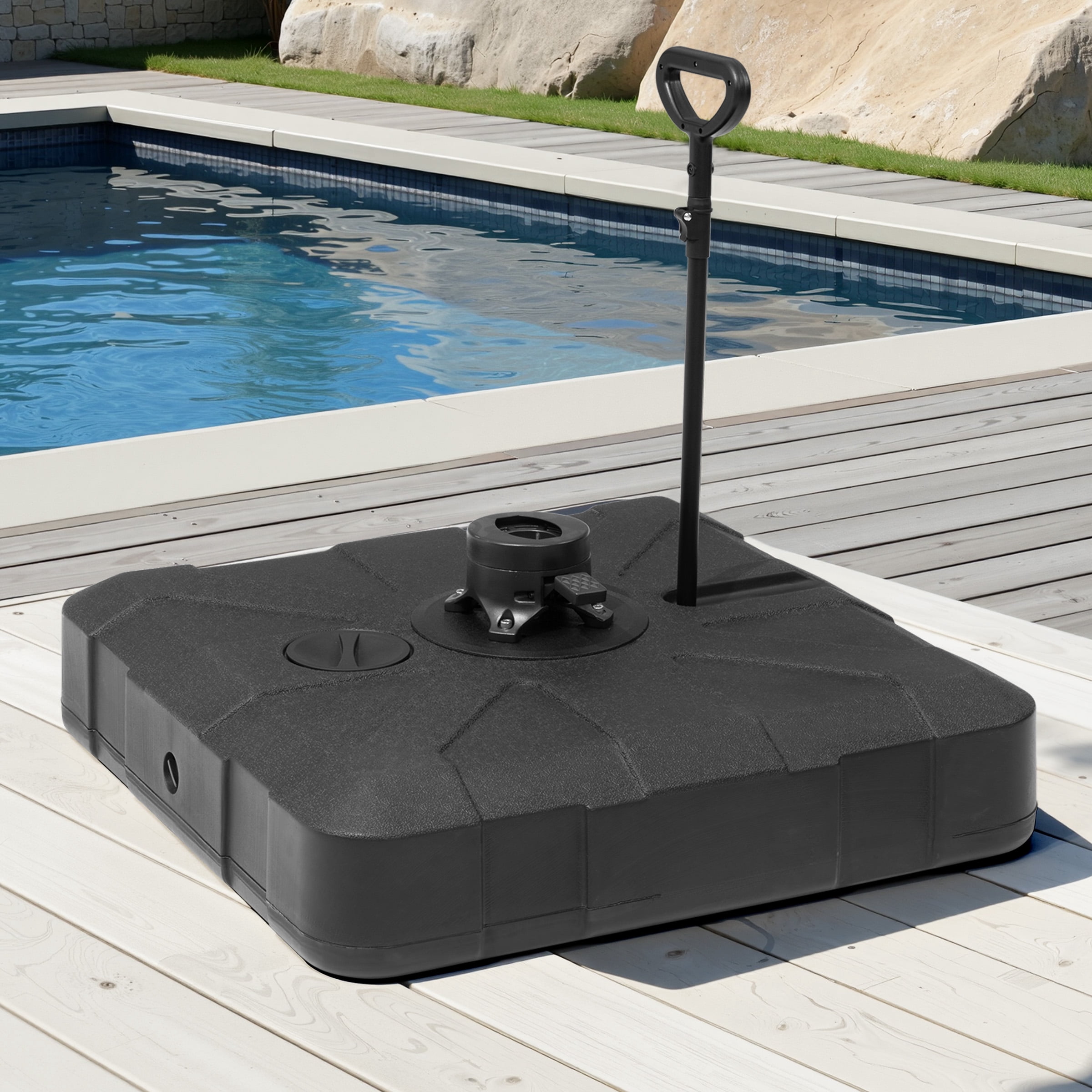 Pellebant Heavy Duty Fillable Patio Umbrella Base Stand with Wheels and Rod
