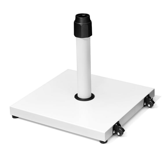 Pellebant Heavy Duty Outdoor Umbrella Base with Wheels, 45 lbs Cement-Filled Square Stand, Fits 1.42"-1.89" Poles, with Adjustable Tube Cap & Leveling Screws, Rust-Resistant, White