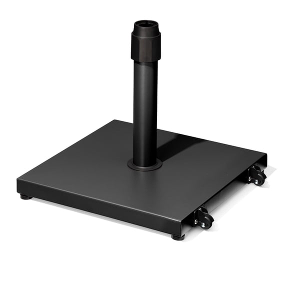 Pellebant Heavy Duty Outdoor Umbrella Base with Wheels, 45 lbs Cement-Filled Square Stand, Fits 1.42"-1.89" Poles, with Adjustable Tube Cap & Leveling Screws, Rust-Resistant, Black