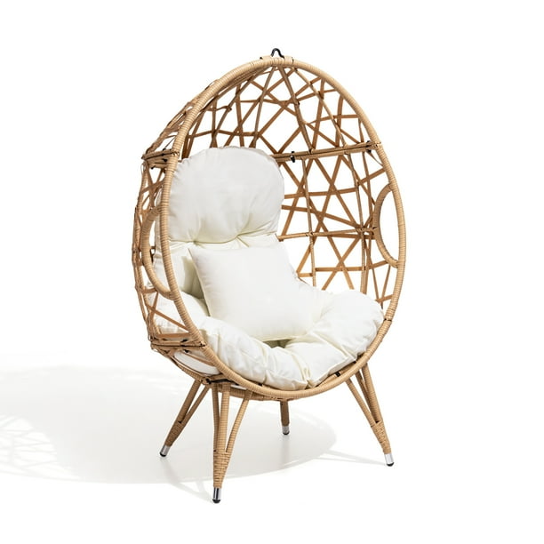 Pellebant Indoor Outdoor Wicker Egg Chair with Cushion Freestanding