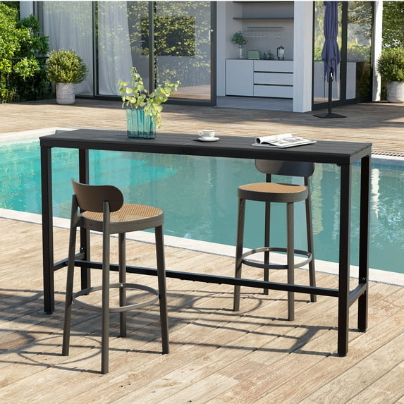 Pellebant Outdoor Bar Table Rectangle Metal Patio Counter Height Table, Black