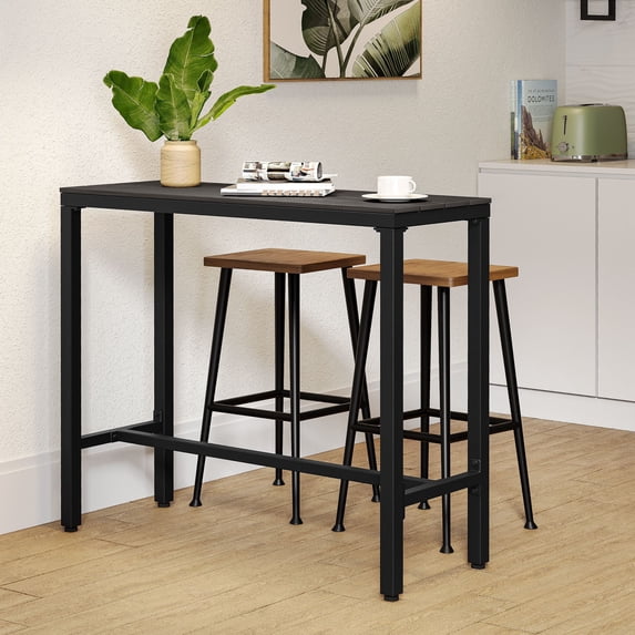 Pellebant Outdoor Bar Table Rectangle Metal Patio Counter Height Table, Black