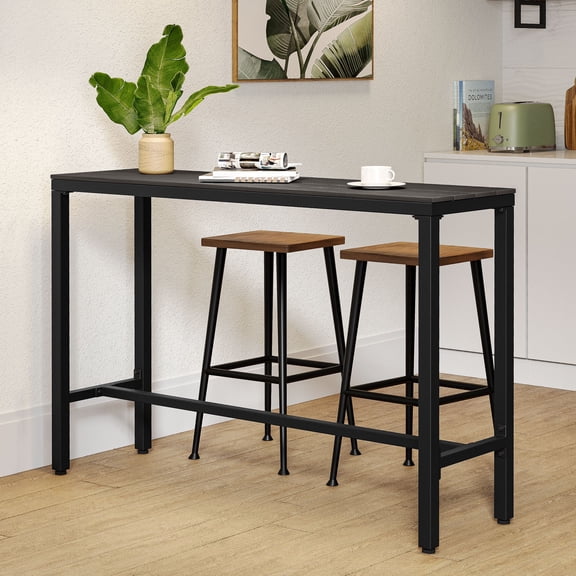 Pellebant Outdoor Bar Table Rectangle Metal Patio Counter Height Table, Black