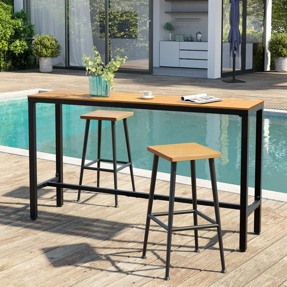 Pellebant Outdoor Bar Table Rectangle Metal Patio Counter Height Table, Brown
