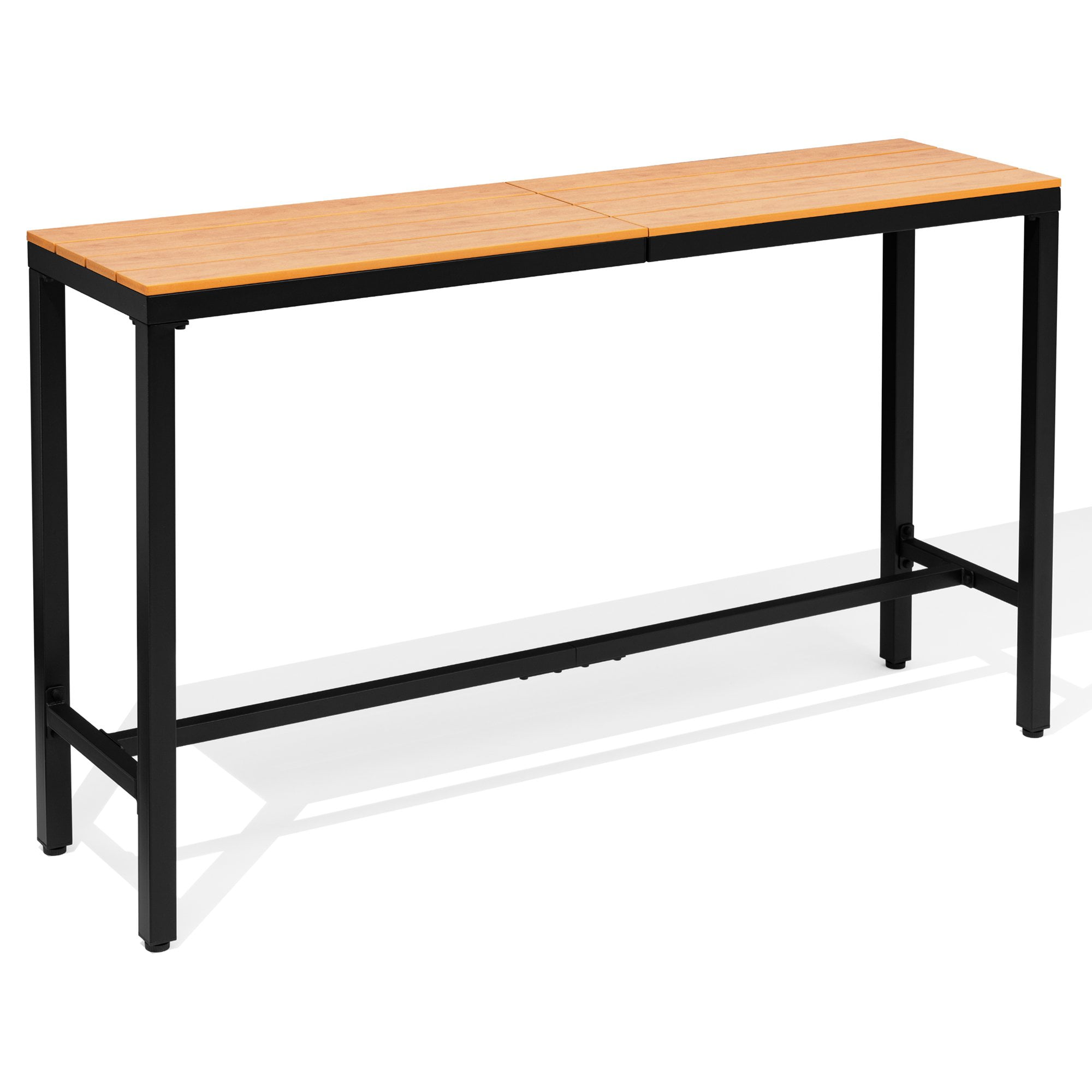 63" Brown Wood-Plastic Outdoor Bar Table with Black Metal Frame