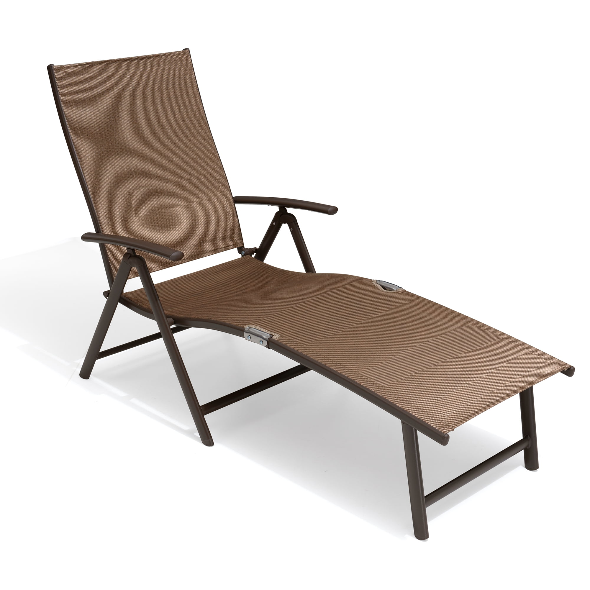 Brown Aluminum Outdoor Folding Chaise Lounge with Textilene Fabric