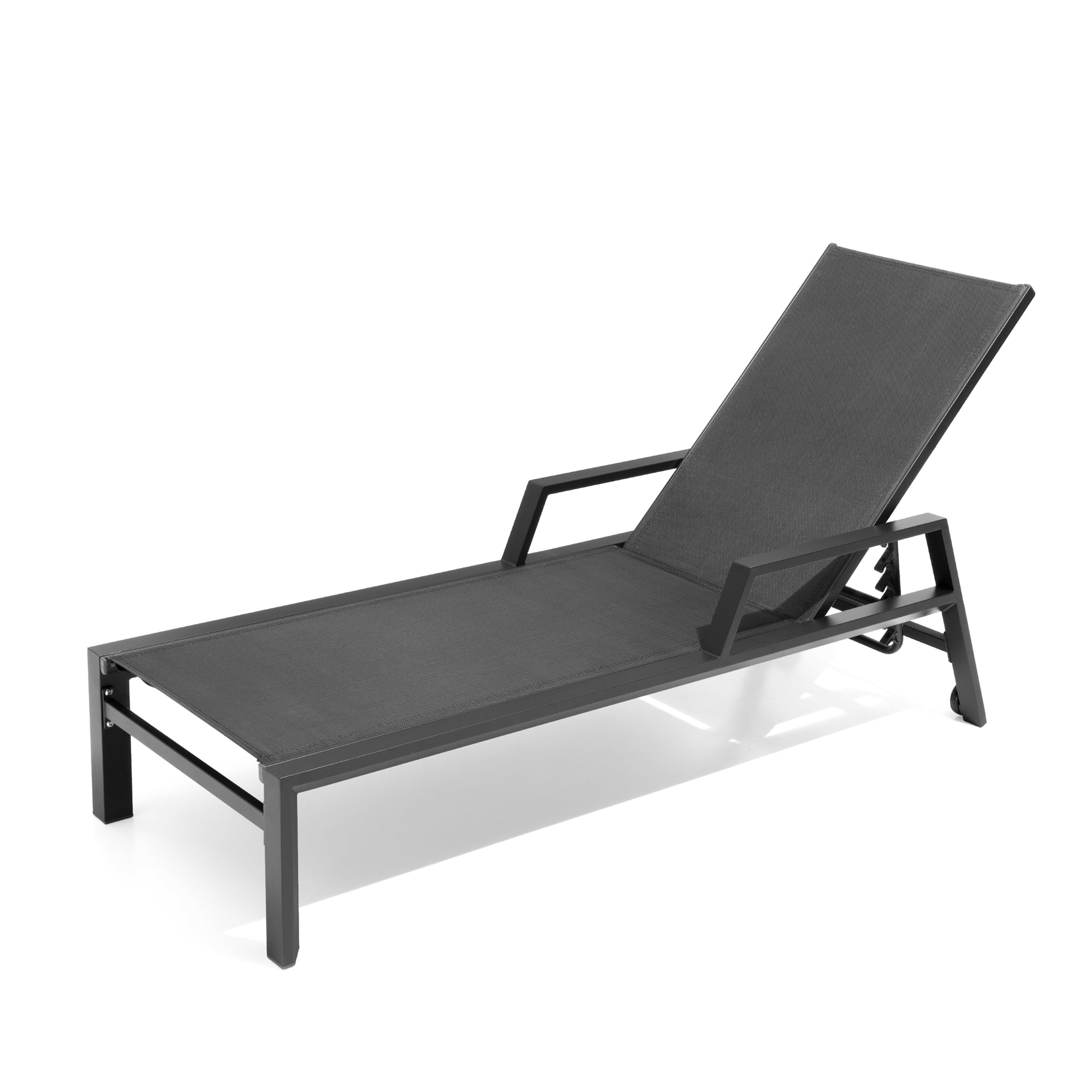 Pellebant Outdoor Chaise Lounge Aluminum Patio Lounge Chair with 2 Wheels in Black