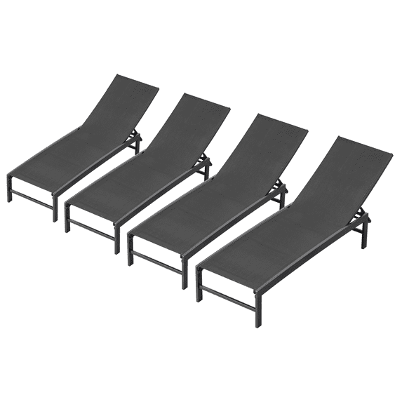 Pellebant Outdoor Chaise Lounge Chairs, 5-Position Adjustable, Set of 4, Black