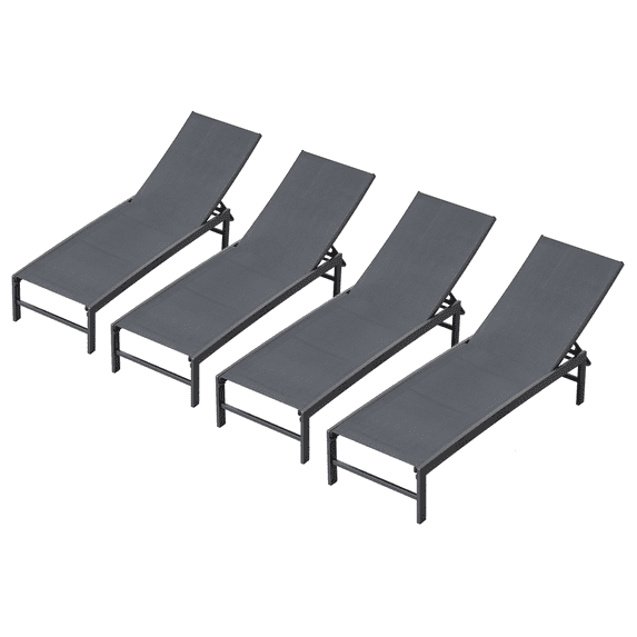 Pellebant Outdoor Chaise Lounge Chairs, 5-Position Adjustable, Set of 4, Dark Gray