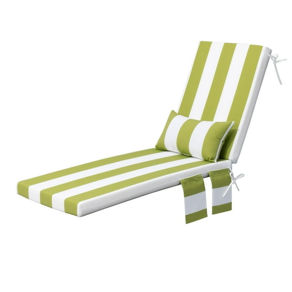 Pellebant Outdoor Chaise Lounge Cushion with Pillow and Side Pocket Waterproof Lounge Chair Cushion 72" x 22"(1-Pack, Green & White Stripes)