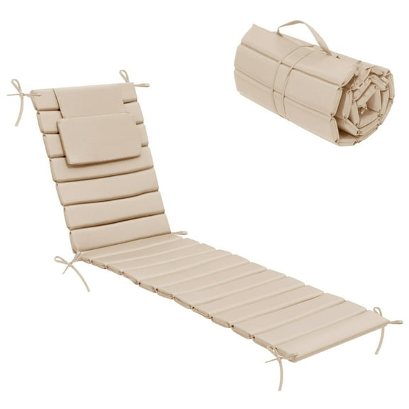 Pellebant Outdoor Chaise Lounge Cushions, 72"x 21" Foldable Patio Lounger Pads with Headrest, Waterproof and Fade-Resistant for Garden, Pool, Lawn – Beige