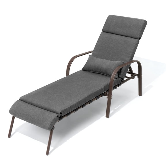 Pellebant Outdoor Chaise Lounge Metal Patio Adjustable Recliner Chair ,Dark Gray