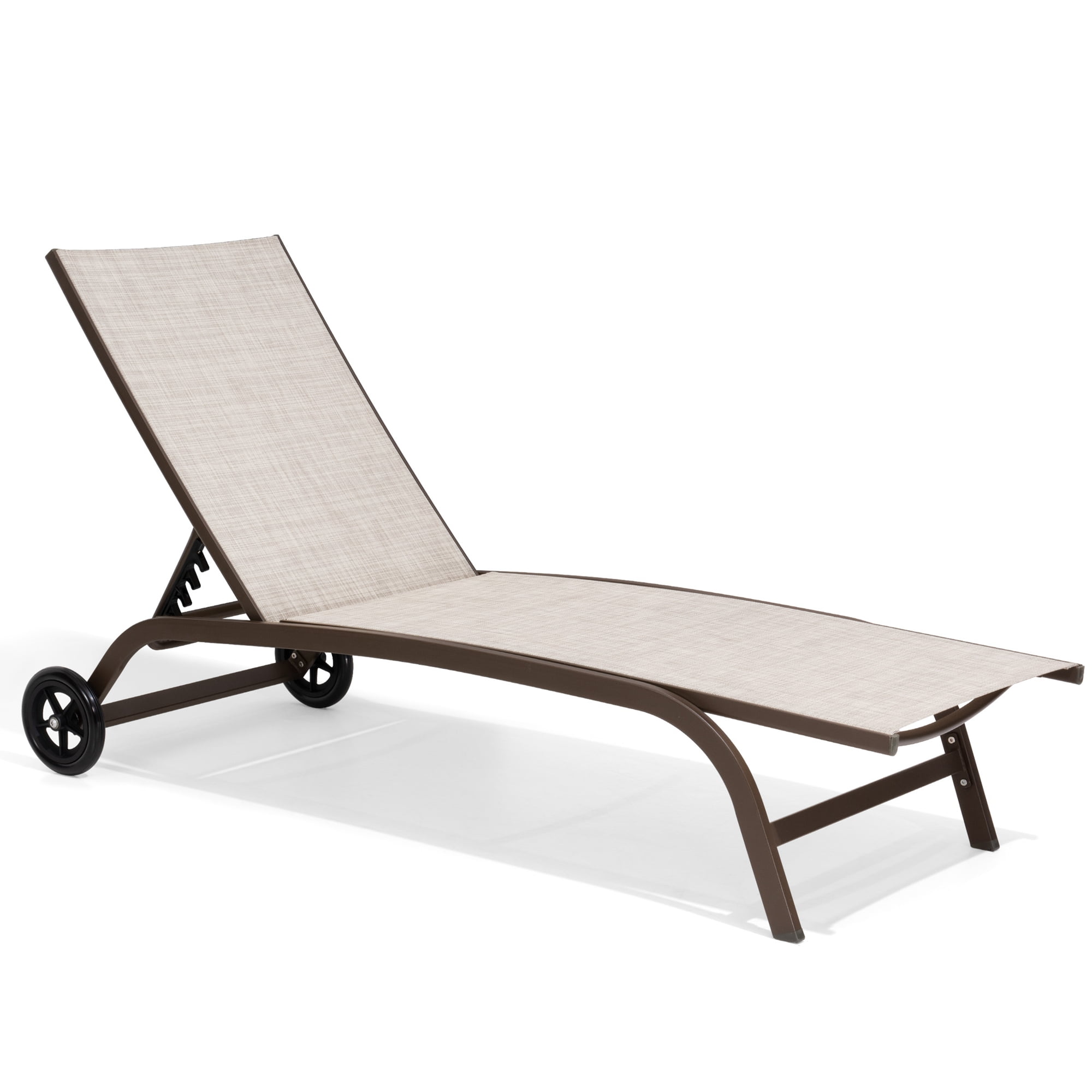 Beige Metal Frame Outdoor Chaise Lounge with Breathable Fabric