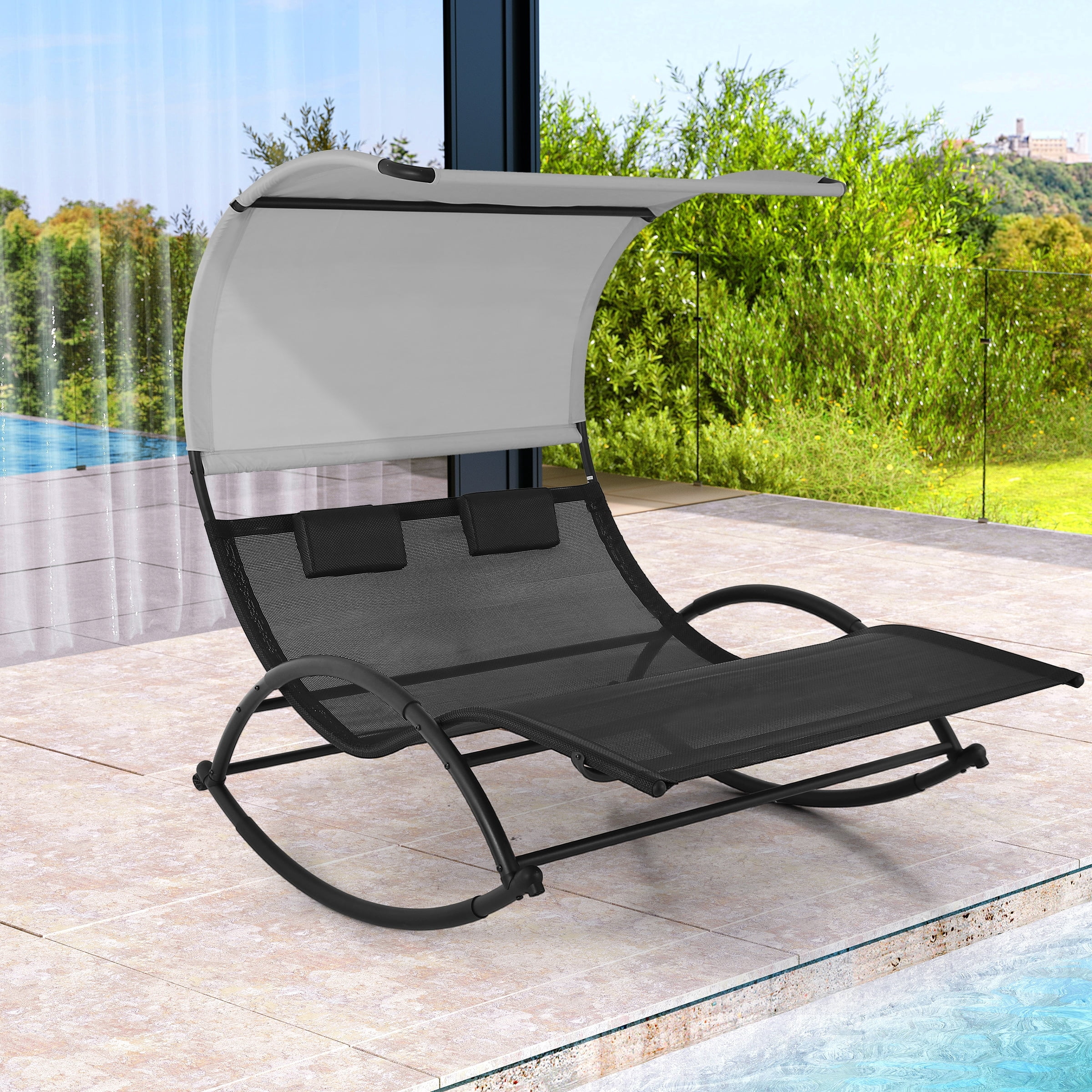 Pellebant Outdoor Double Chaise Lounge Chair Swing Hammock Bed with ...