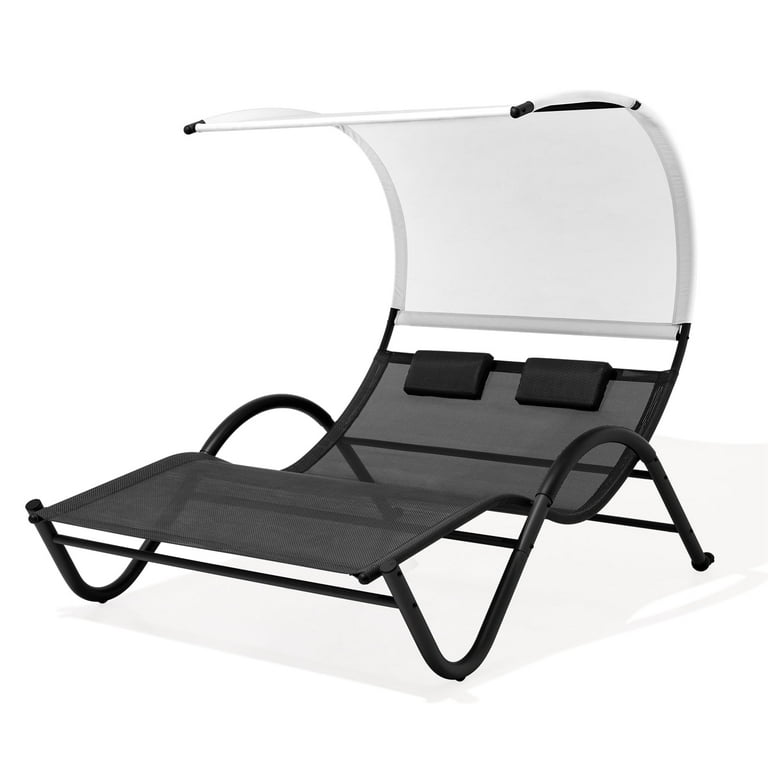 Pellebant Outdoor Double Chaise Lounge with Shade Patio Metal