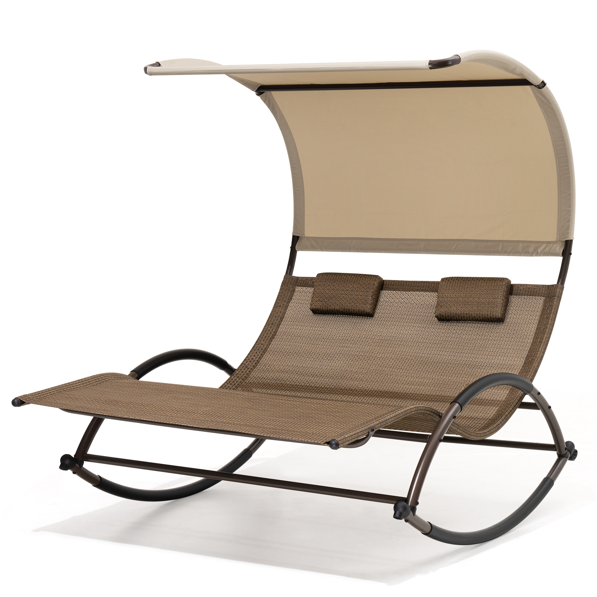 Pellebant Outdoor Double Chaise Lounge with Shade Patio Metal Rocking Chair in Brown - image 1 of 7