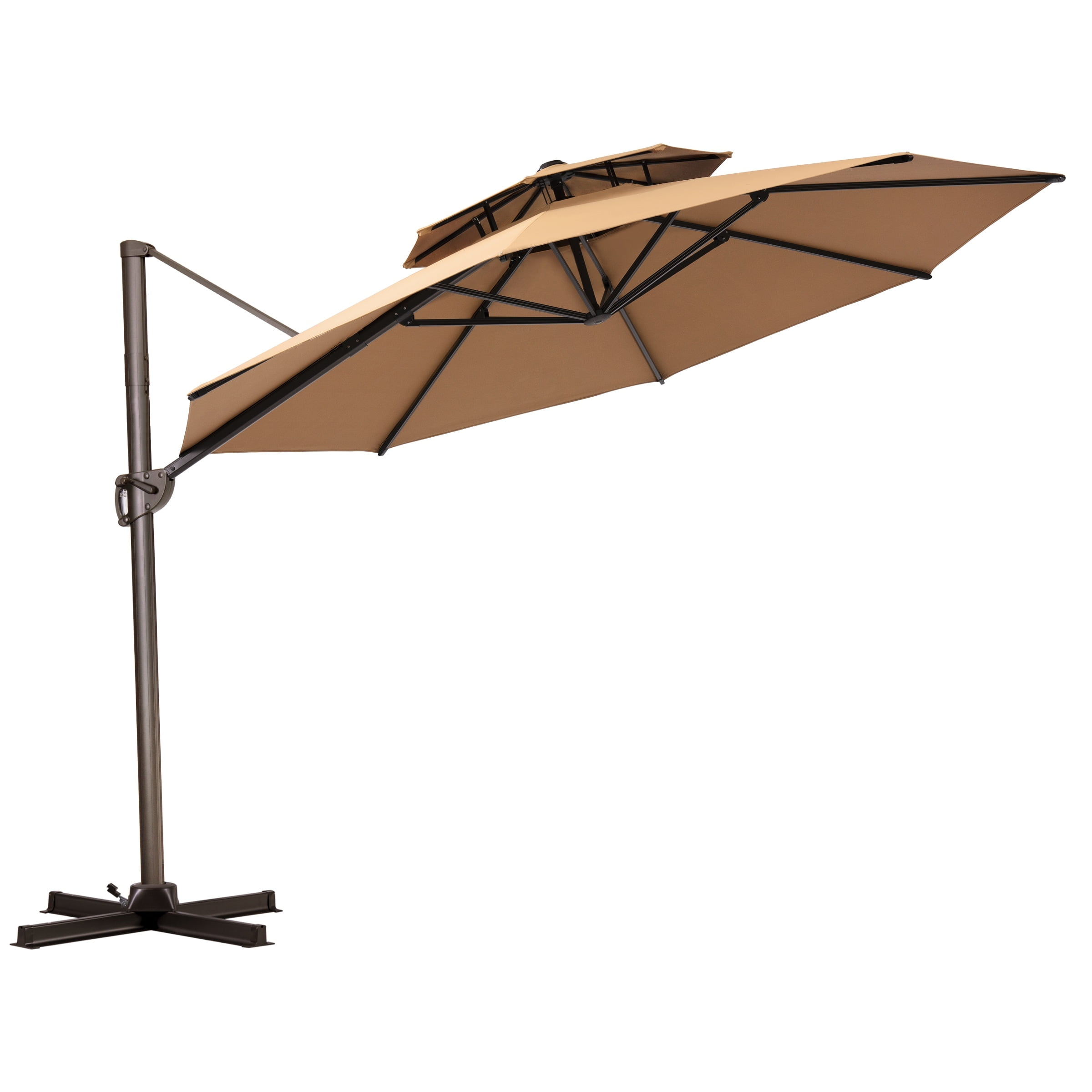 Tan 11 ft. Round Heavy-Duty Cantilever Patio Umbrella with Double Top