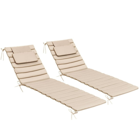 Pellebant Outdoor Set of 2 Chaise Lounge Cushions with Headrest for Patio Furniture,71"L x 23"W x 1"T Beige