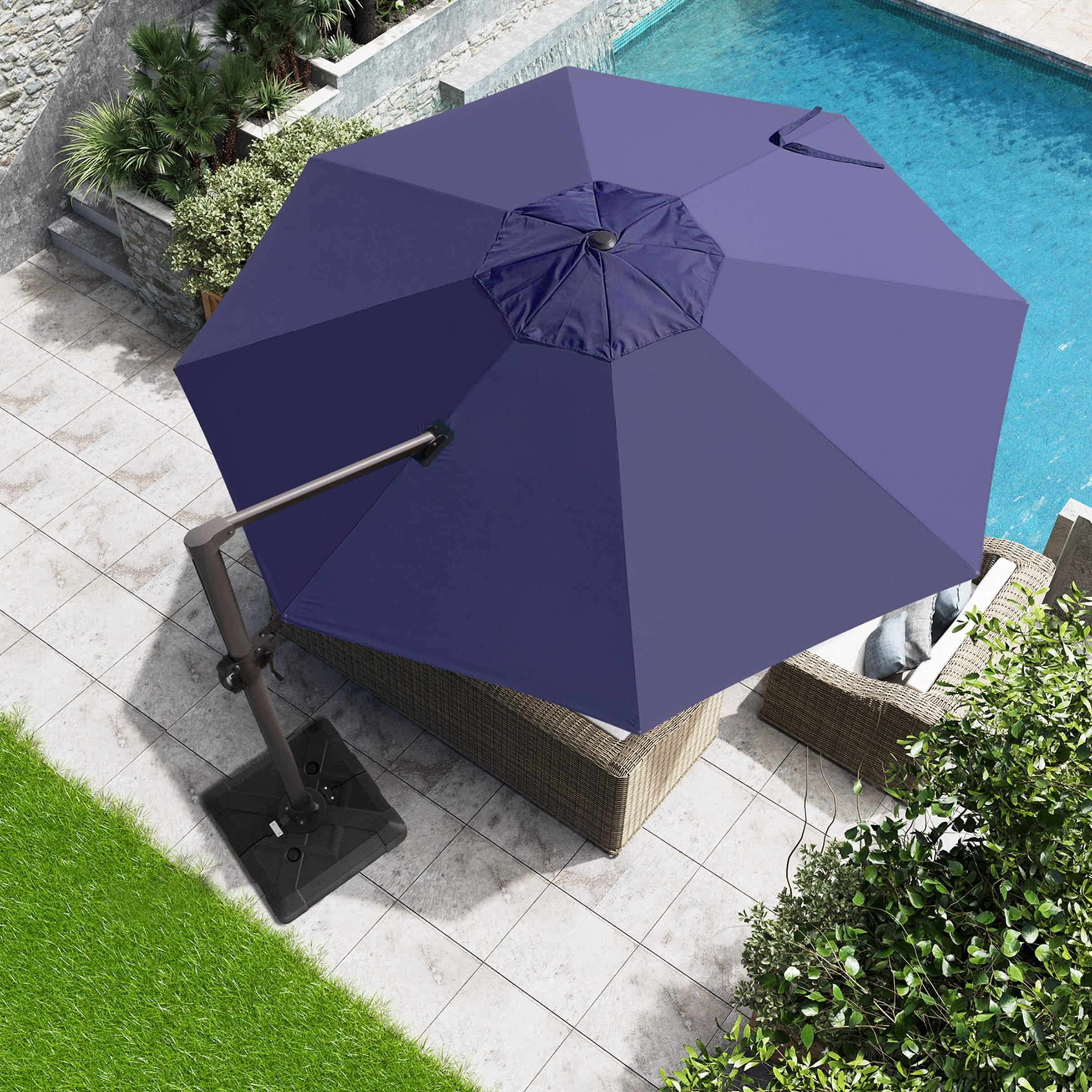 Navy Blue 12 FT Round Cantilever Patio Umbrella with Powder Coated Metal Frame