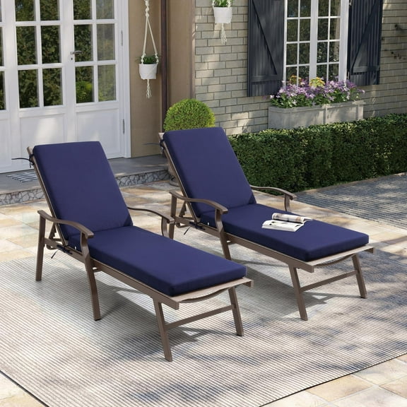 Pellebant Patio Chaise Lounge Cushion Set of 2, Waterproof Recliner Cushion 72" Outdoor Chaise Lounge Cushion, Navy Blue（2-Pack）