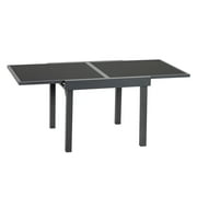Pellebant Patio Glass Top Dining Table Outdoor Aluminum Extendable Table ,Dark Gray