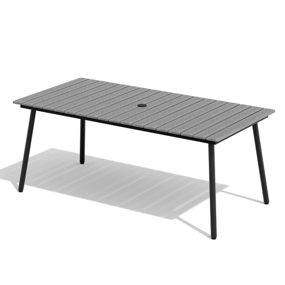 Pellebant 70" Patio Outdoor Dining Table for 6, Sturdy Aluminum Frame Wood-Grain Top with Umbrella Hole, Grey