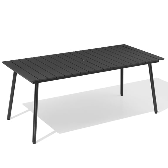 Pellebant 70" Patio Outdoor Dining Table for 6, Sturdy Aluminum Frame Wood-Grain Top with Umbrella Hole, Black