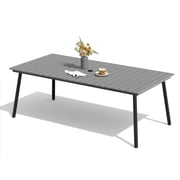 Pellebant 83" Patio Outdoor Dining Table for 6-8, Sturdy Aluminum Frame Wood-Grain Top with Umbrella Hole, Grey
