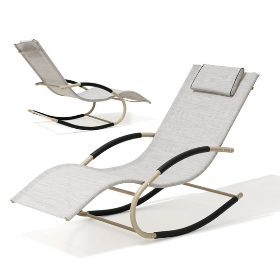 Pellebant  Patio Rocking Chairs Chaise Lounge Chairs (Set of 2) White&Gray&Blue