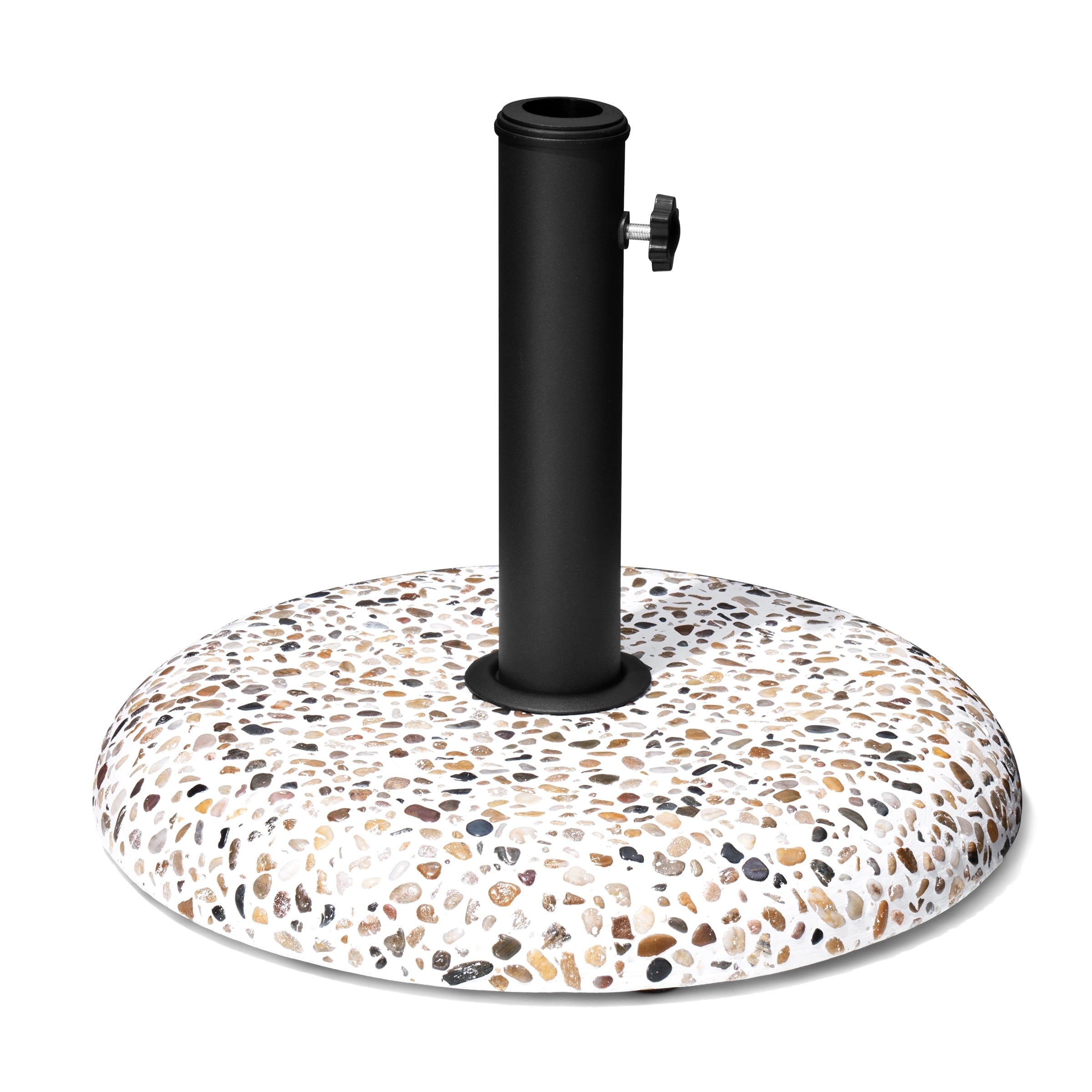 Pellebant Patio Umbrella Base, 45lbs, Round Cobblestone Concrete Base, Heavy Duty Market Umbrella Stand for Outdoor, Lawn, Deck, Poolside