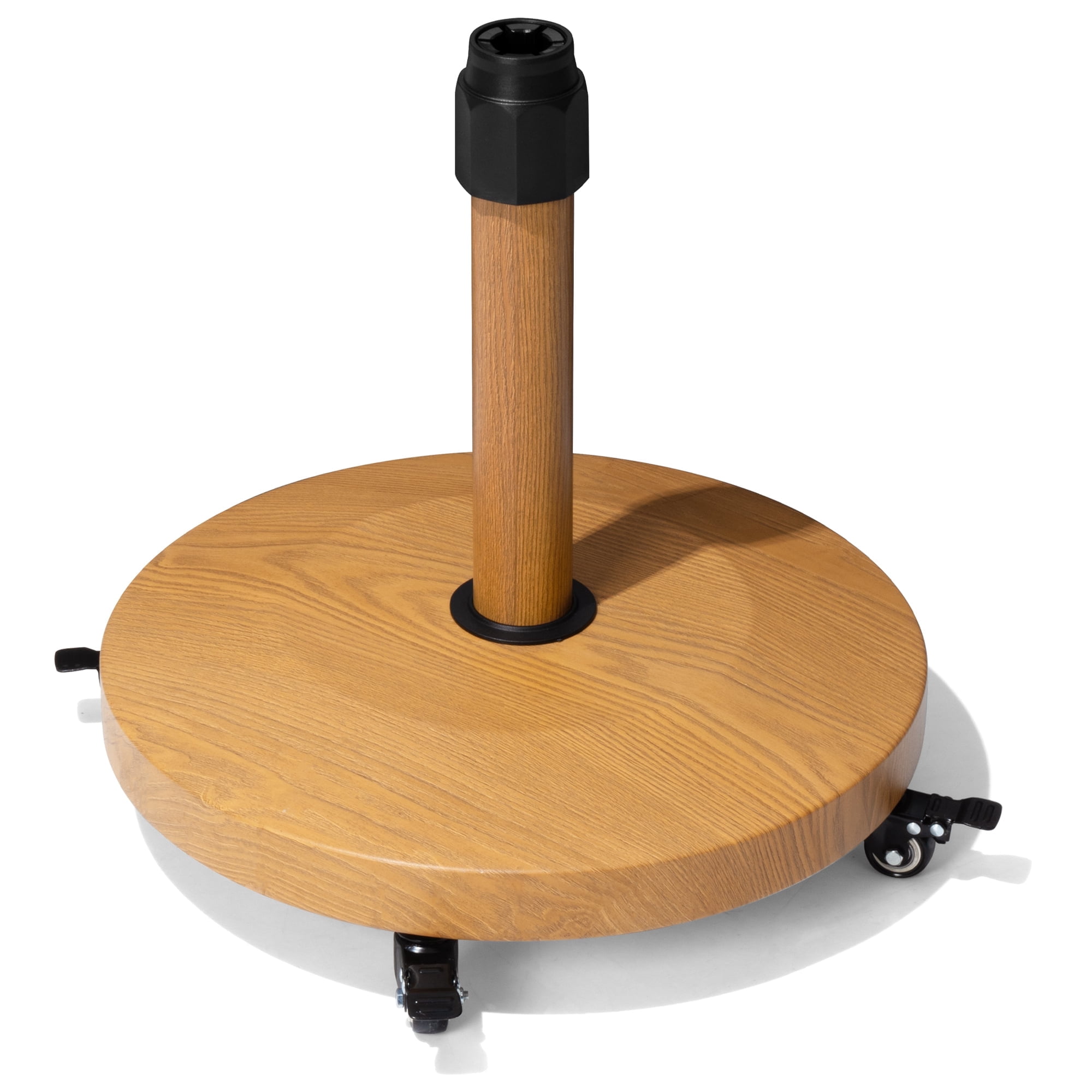 Pellebant Patio Umbrella Base with 4 Wheels, 55lbs Round Heavy Duty Concrete Stand for Outdoor Market Umbrella, Teak