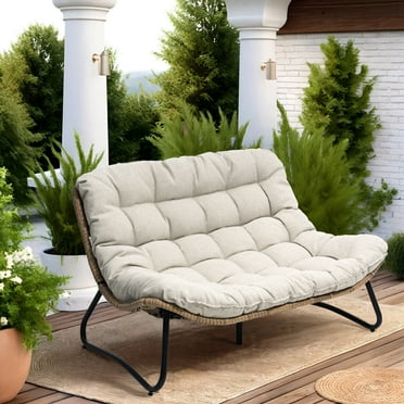 Pellebant Rattan Outdoor Loveseat Sofa for Balcony, Backyard, Deck with Beige Cushion