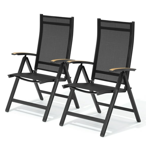 Pellebant Set of 2 Aluminum Outdoor Folding Dining Chair with Arm, Black