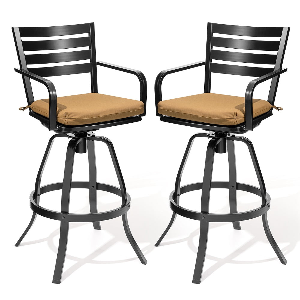 Outdoor Swivel Bar Stools with Cushions, Cast Aluminum, Set of 2
