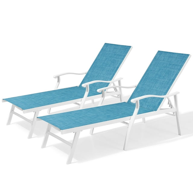 Pellebant Set of 2 Outdoor Chaise Lounge Aluminum Adjustable Patio Recliner Chairs Blue