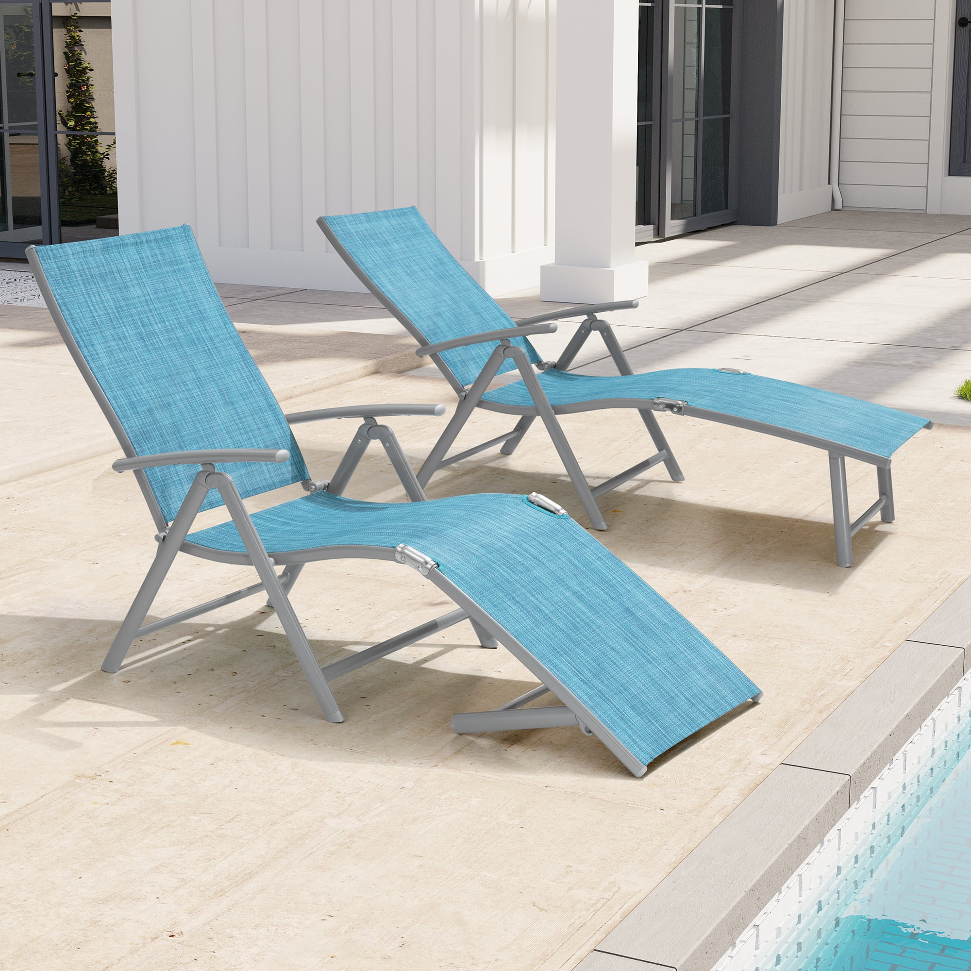 Pellebant Set of 2 Outdoor Chaise Lounge Aluminum Patio Folding Chairs