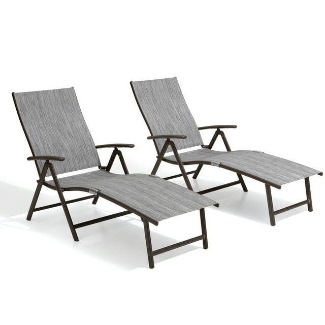 Pellebant Set of 2 Outdoor Chaise Lounge Aluminum Patio Folding Chairs,Gray