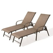 Pellebant Set of 2 Outdoor Chaise Lounge Chairs Aluminum Patio Folding Recliners,Brown