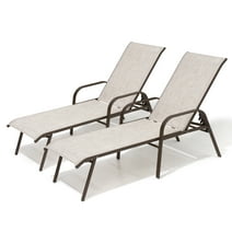 Pellebant Set of 2 Outdoor Chaise Lounge Steel Patio Chairs in Beige