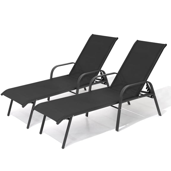 Pellebant Adjustable Steel Chaise Lounge Chair, 5Position Recliner with Rust-Resistant Frame for Patio, Poolside, Garden, and Indoor UseBlack