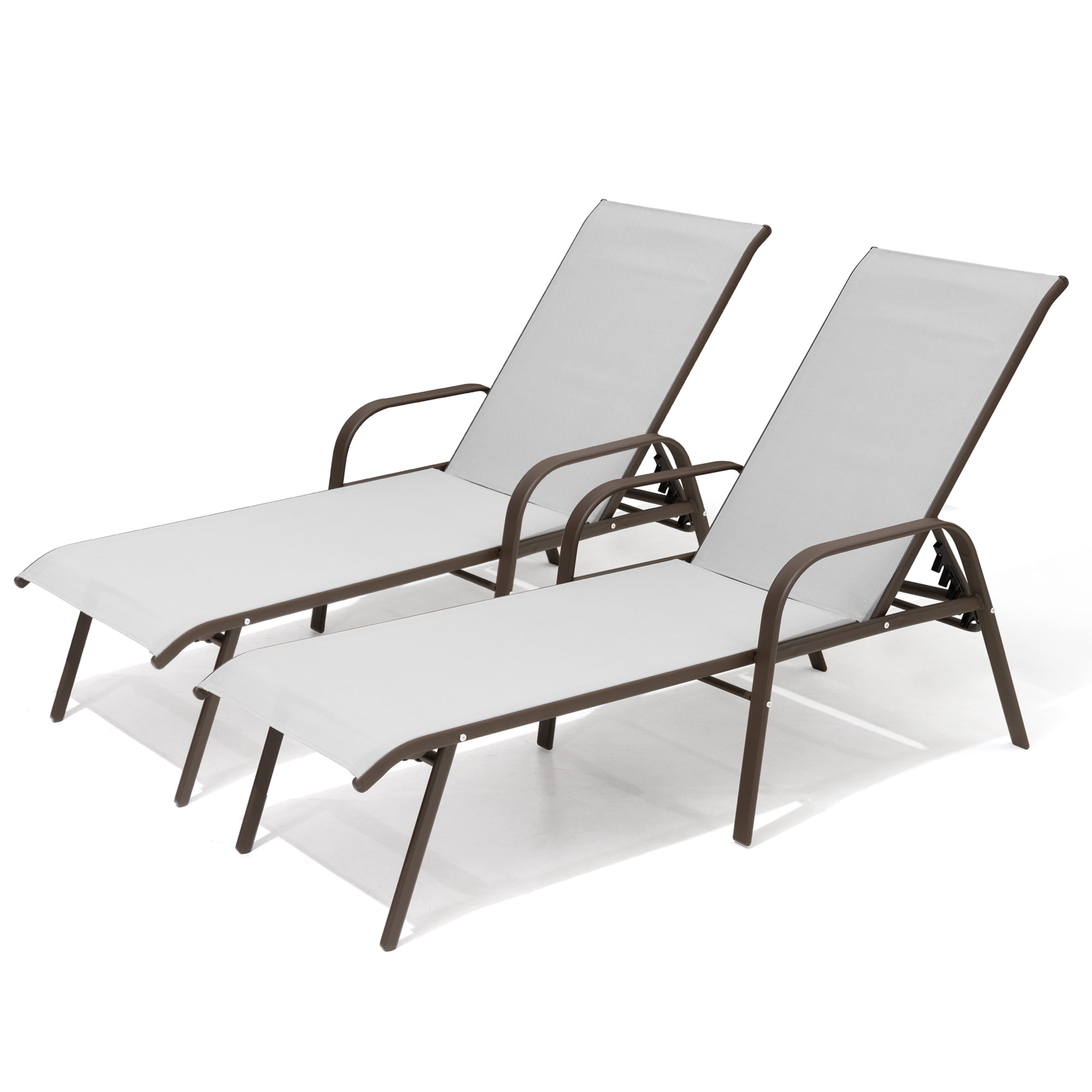 Pellebant Light Gray Adjustable Outdoor Steel Chaise Lounge Chairs (Set of 2)