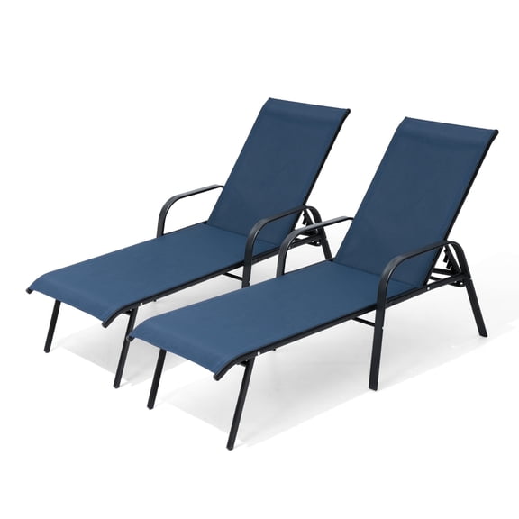 Pellebant Adjustable Steel Chaise Lounge Chair, 5‑Position Recliner with Rust-Resistant Frame for Patio, Poolside, Garden, and Indoor Use，Navy Blue