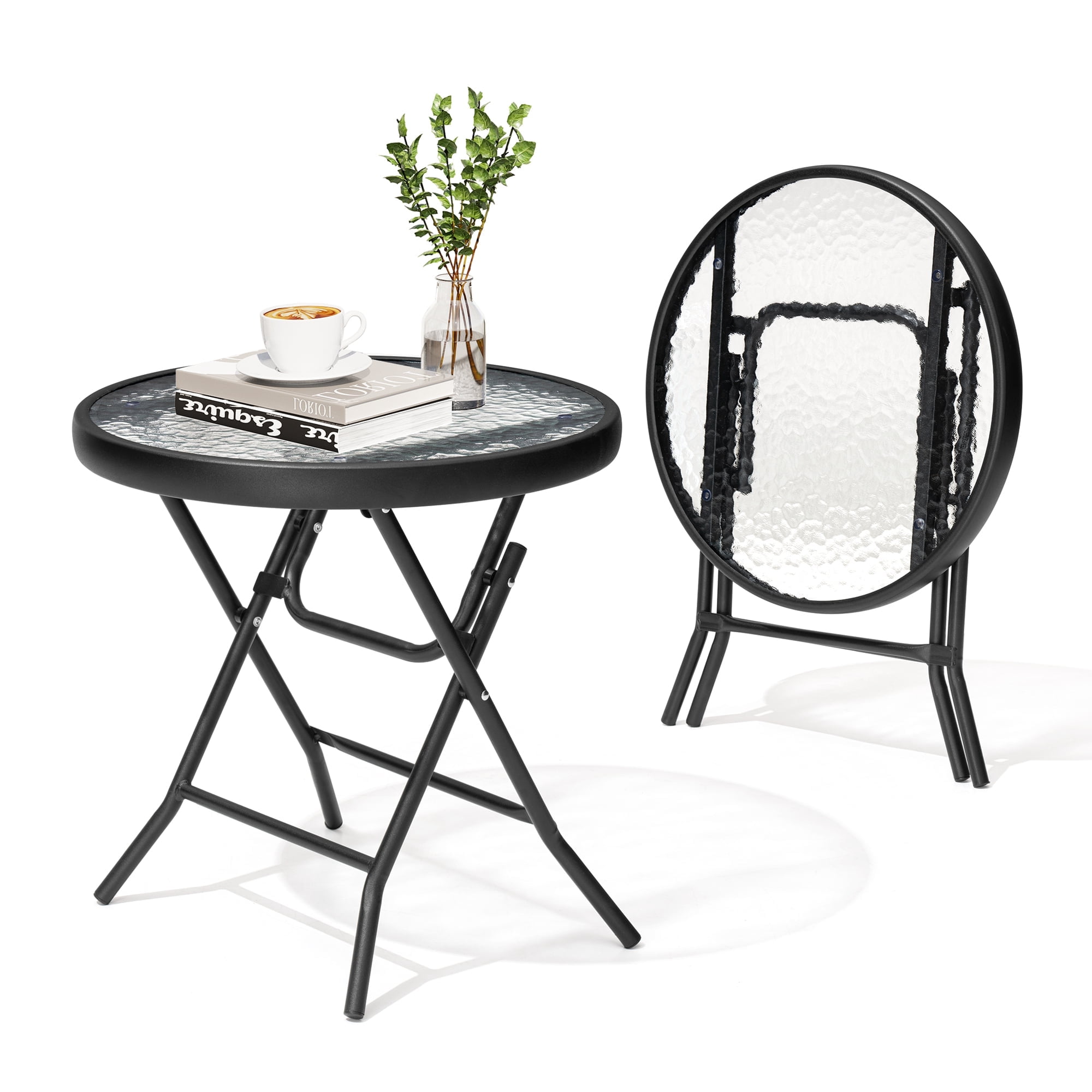 Inflatable Side Table Pellebant, Outdoor Side Tables, 2 Pack, Foldable with Tempered Glass ...