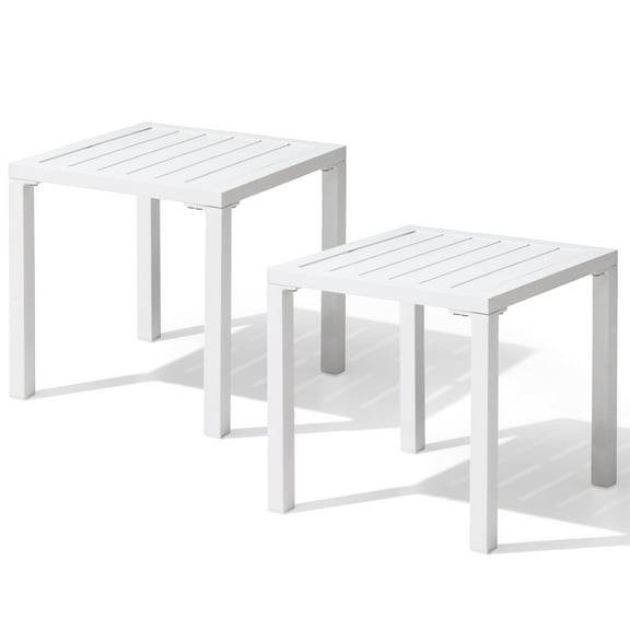 Pellebant Set of 2 Outdoor Square Side Table Aluminum Small End Table in White