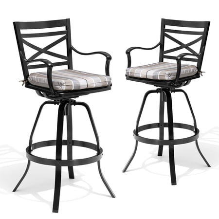 Pellebant Set of 2 Outdoor Swivel Bar Stool with Cushion Cast Aluminum Chairs
