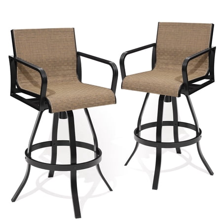 Pellebant Set of 2 Outdoor Swivel Bar Stools Patio Aluminum Bar Chairs in Brown